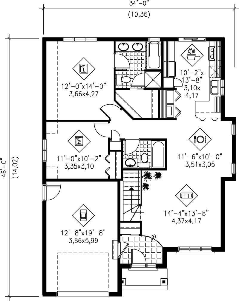 Floor Plan First Story of Bungalow Plan #157-1398