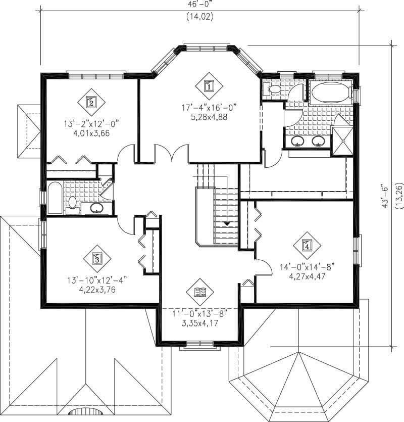 Floor Plan Second Story of Multi-Level Plan #157-1399