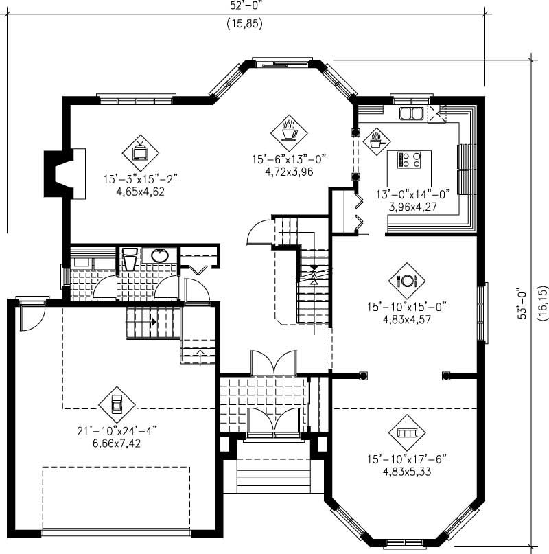 Floor Plan First Story of Multi-Level Plan #157-1399