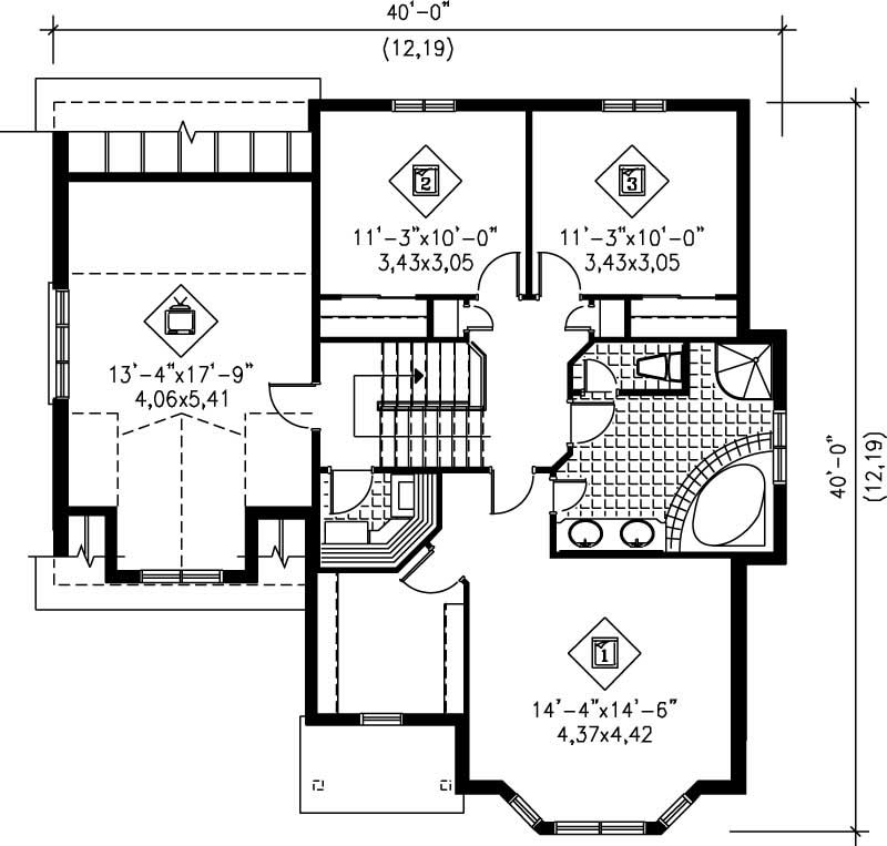 Floor Plan Second Story of Multi-Level Plan #157-1400