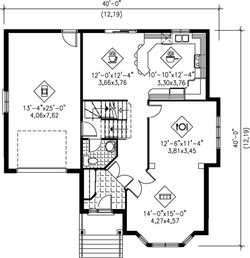 Floor Plan First Story of Multi-Level Plan #157-1400