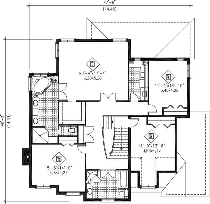 Floor Plan Second Story of Multi-Level Plan #157-1401