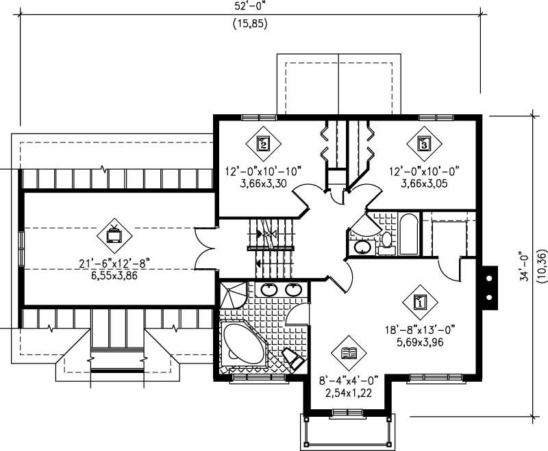 Floor Plan Second Story of Multi-Level Plan #157-1402