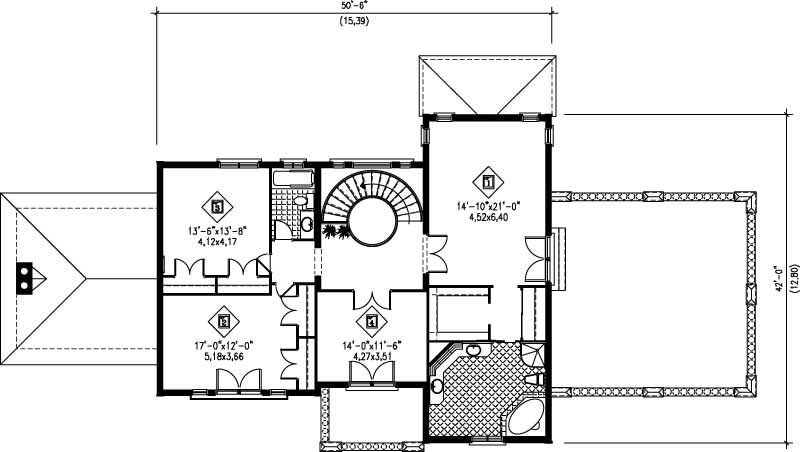 Floor Plan Third Story of Multi-Level Plan #157-1403