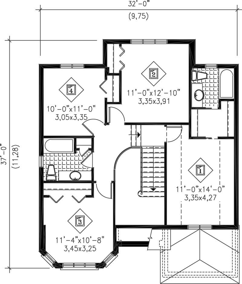 Floor Plan Second Story of Multi-Level Plan #157-1405