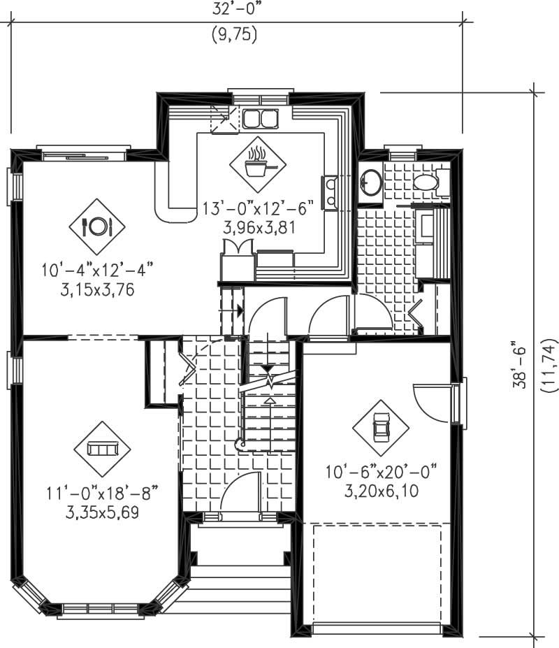 Floor Plan First Story of Multi-Level Plan #157-1405