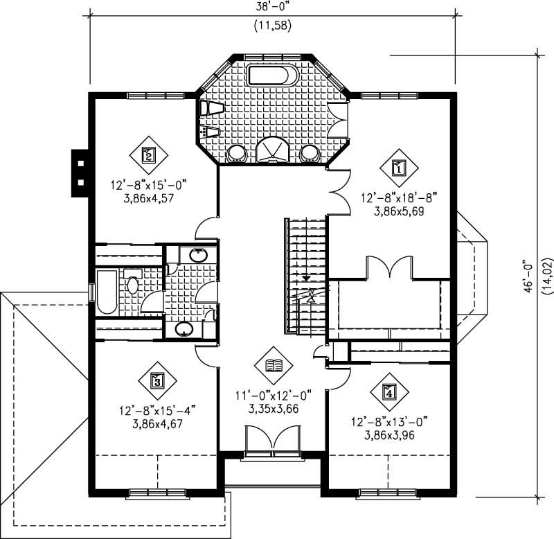 Floor Plan Second Story of Multi-Level Plan #157-1407