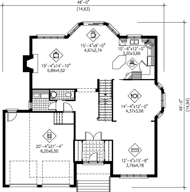Floor Plan First Story of Multi-Level Plan #157-1407