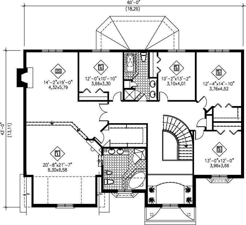 Floor Plan Second Story of Colonial Plan #157-1408