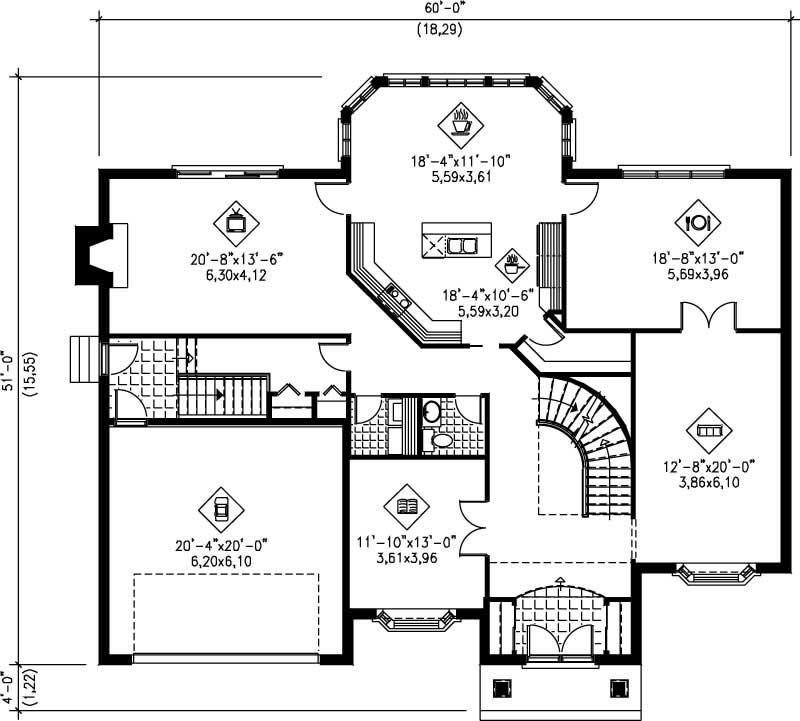 Floor Plan First Story of Colonial Plan #157-1408