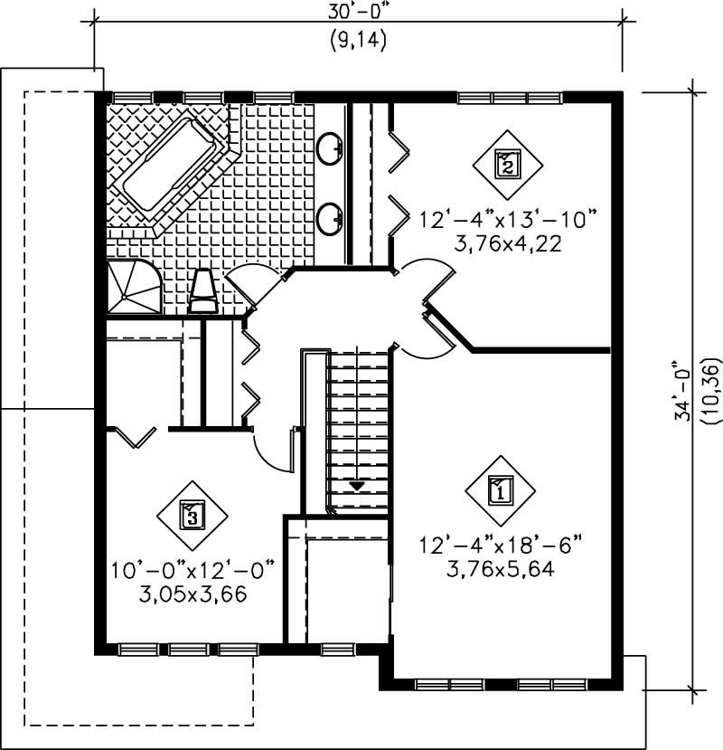 Floor Plan Second Story of Multi-Level Plan #157-1410