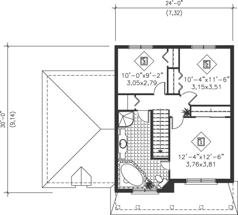 Floor Plan Second Story of Multi-Level Plan #157-1411