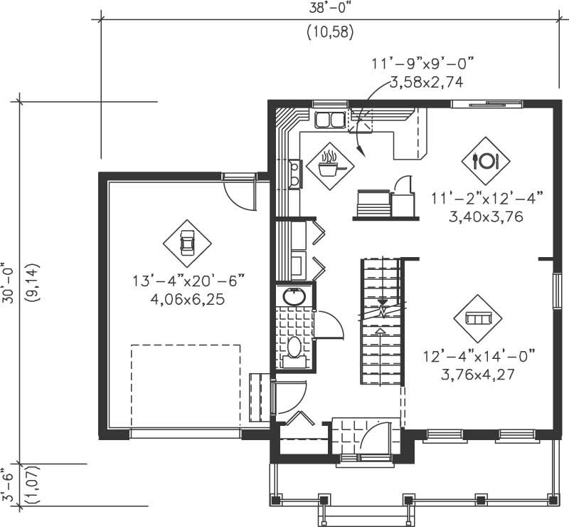 Floor Plan First Story of Multi-Level Plan #157-1411