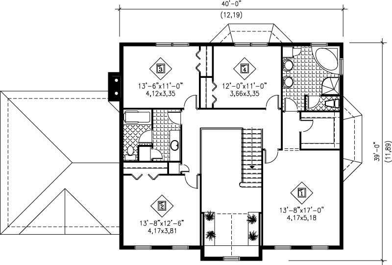 Floor Plan Second Story of Multi-Level Plan #157-1412