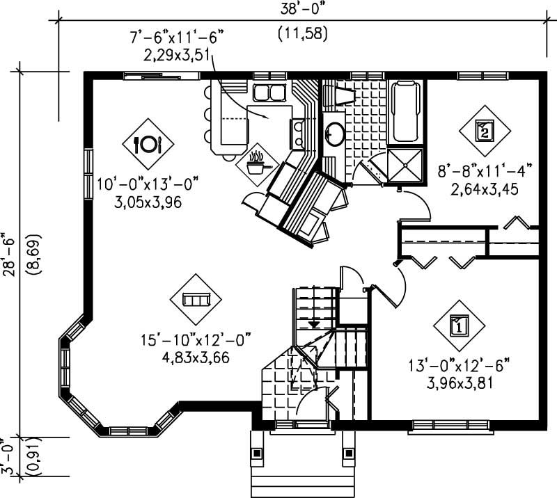 Floor Plan First Story of Ranch Plan #157-1413
