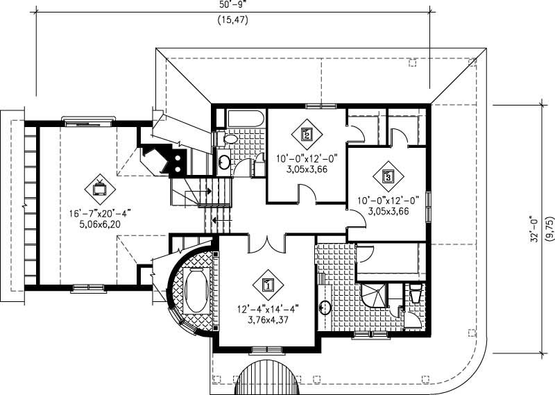 Floor Plan Second Story of Country Plan #157-1414