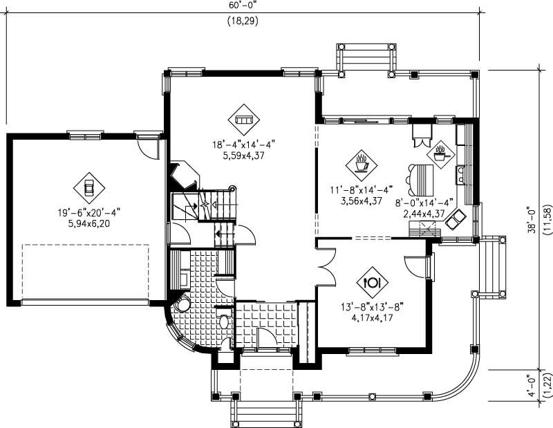 Floor Plan First Story of Country Plan #157-1414