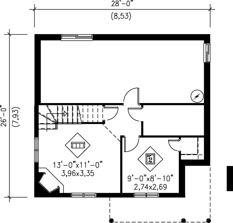 Floor Plan Basement of Country Plan #157-1416