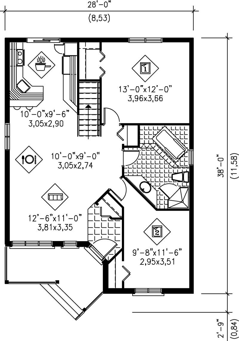 Floor Plan First Story of Bungalow Plan #157-1417