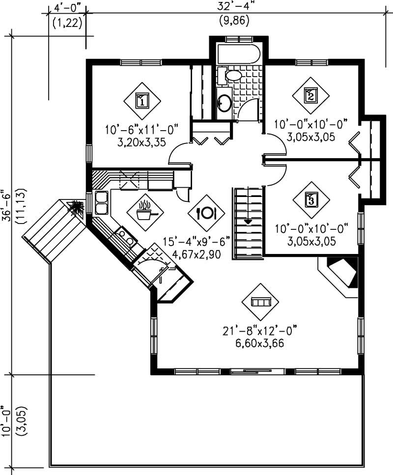Floor Plan First Story of Country Plan #157-1418