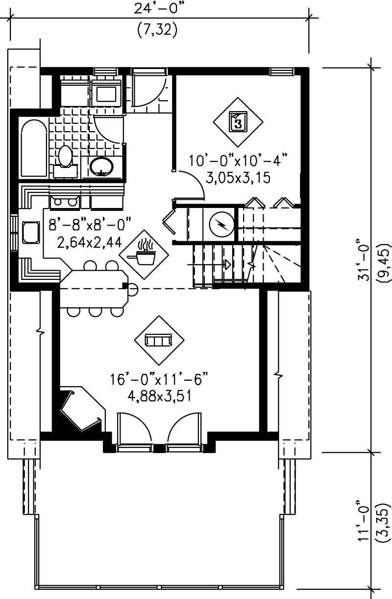 Floor Plan First Story of Craftsman Plan #157-1419