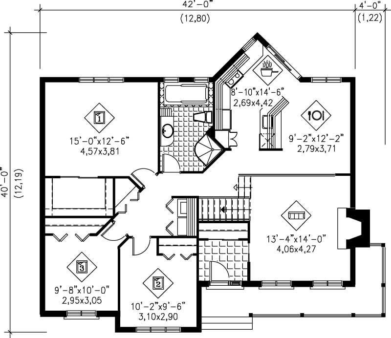 Floor Plan First Story of Country Plan #157-1422
