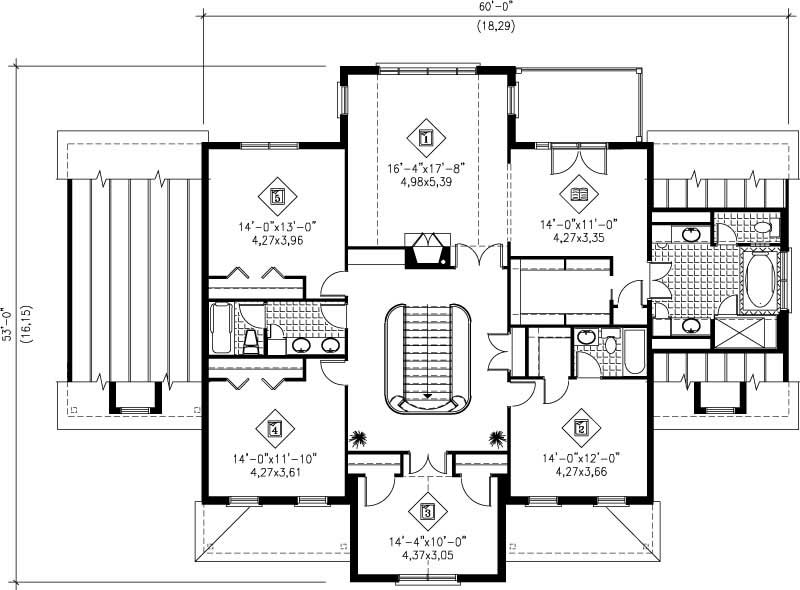 Floor Plan Second Story of Luxury Plan #157-1425