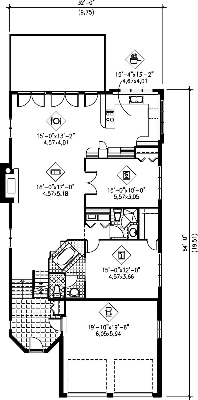 Floor Plan First Story of Multi-Level Plan #157-1431