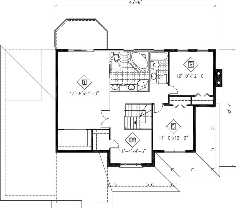 Floor Plan Second Story of Multi-Level Plan #157-1433