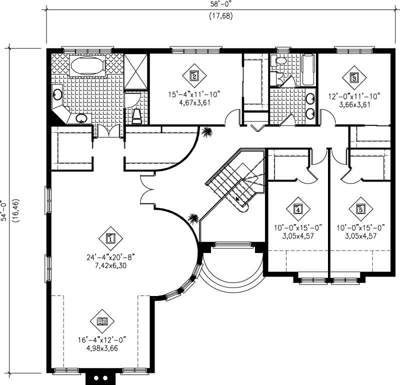 Floor Plan Second Story of Luxury Plan #157-1434