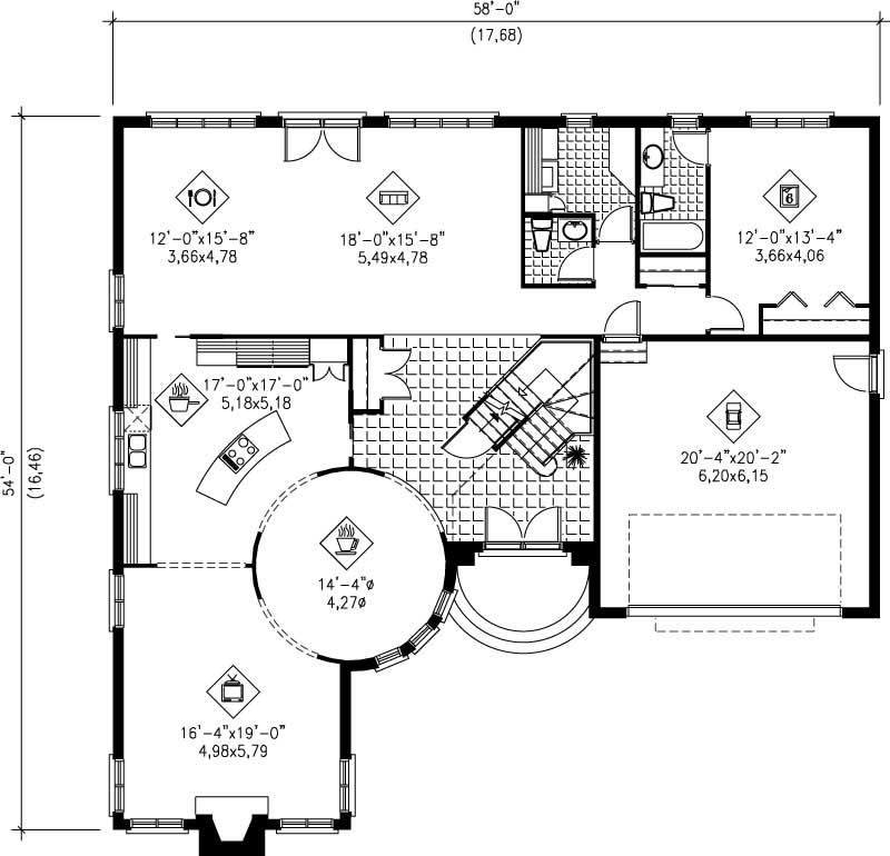 Floor Plan First Story of Luxury Plan #157-1434