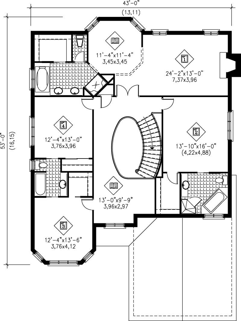 Floor Plan Second Story of European Plan #157-1436