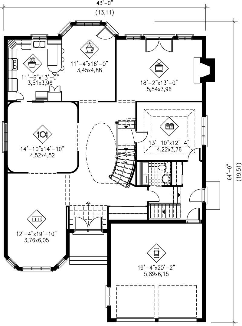 Floor Plan First Story of European Plan #157-1436