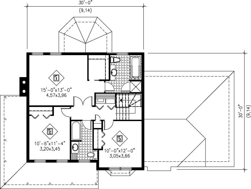 Floor Plan Second Story of Multi-Level Plan #157-1437