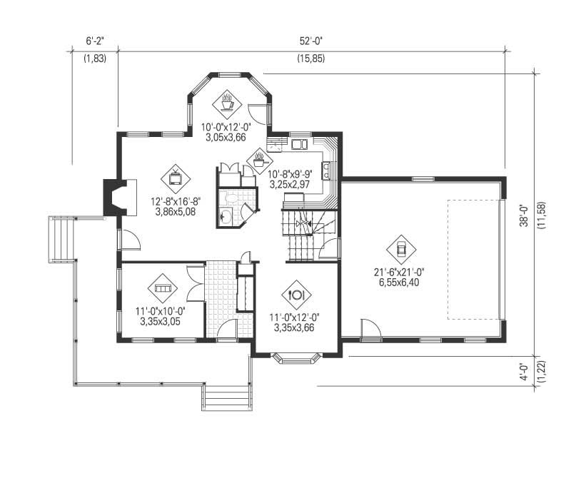 Floor Plan First Story of Multi-Level Plan #157-1437