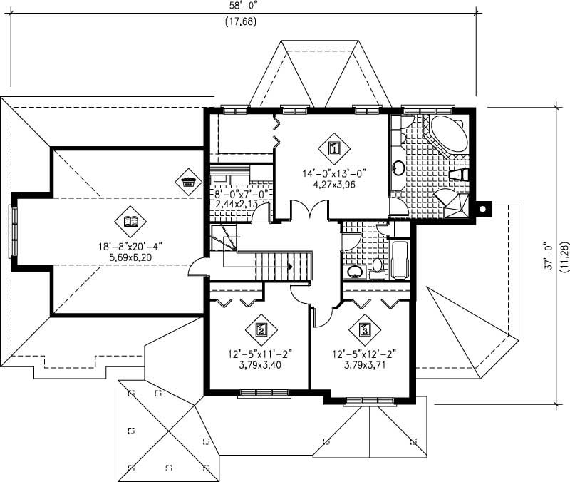 Floor Plan Third Story of Multi-Level Plan #157-1438