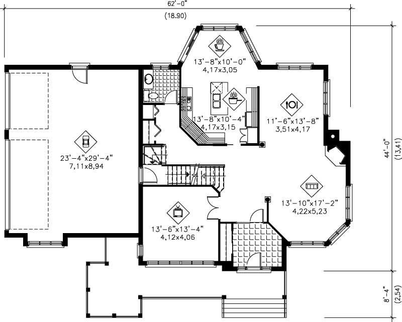 Floor Plan First Story of Multi-Level Plan #157-1438