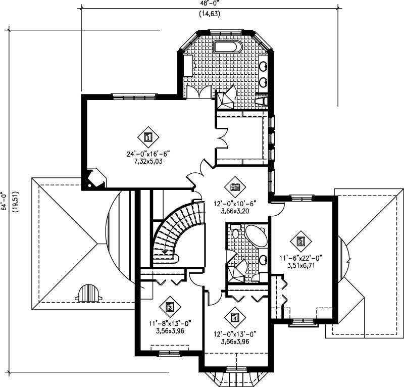 Floor Plan Second Story of Multi-Level Plan #157-1439