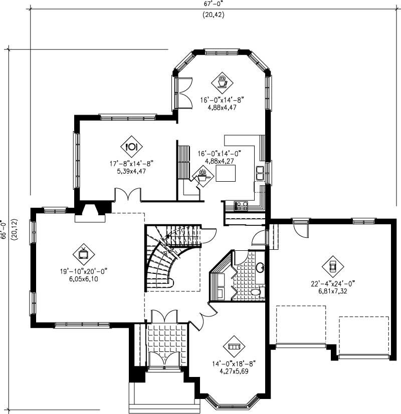 Floor Plan First Story of Multi-Level Plan #157-1439