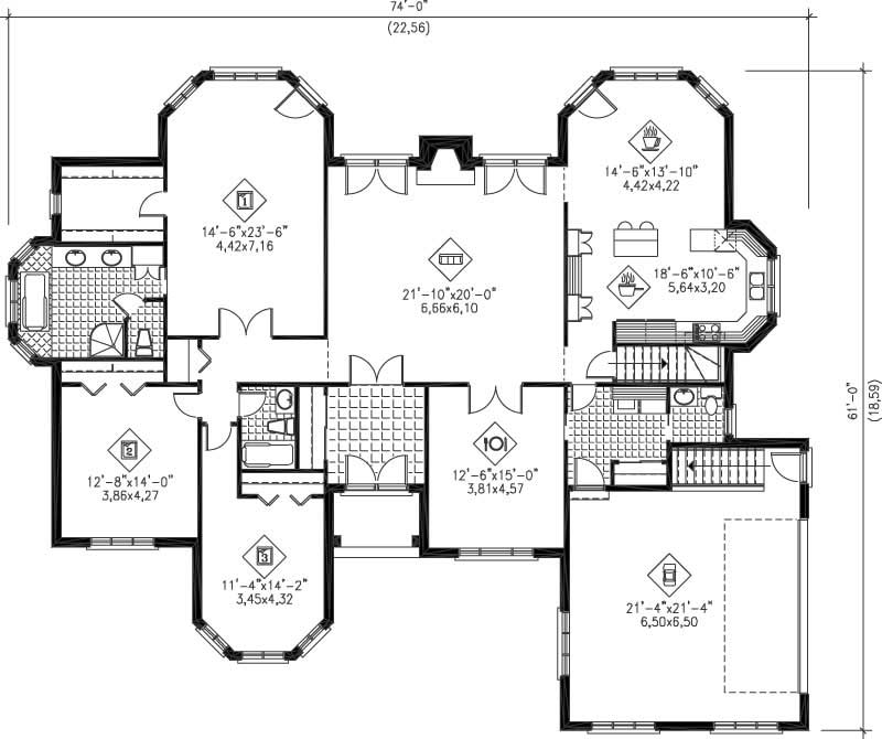 Floor Plan First Story of European Plan #157-1440