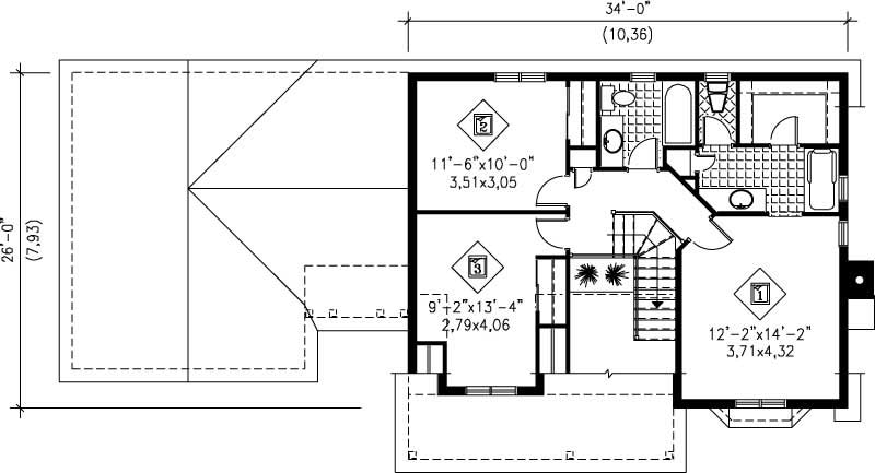 Floor Plan Second Story of Multi-Level Plan #157-1441