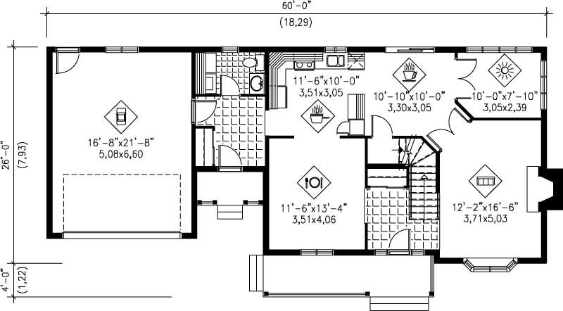 Floor Plan First Story of Multi-Level Plan #157-1441
