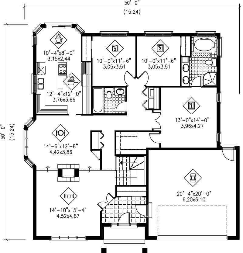 Floor Plan First Story of Ranch Plan #157-1442