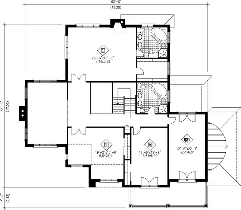 Floor Plan Second Story of Luxury Plan #157-1443
