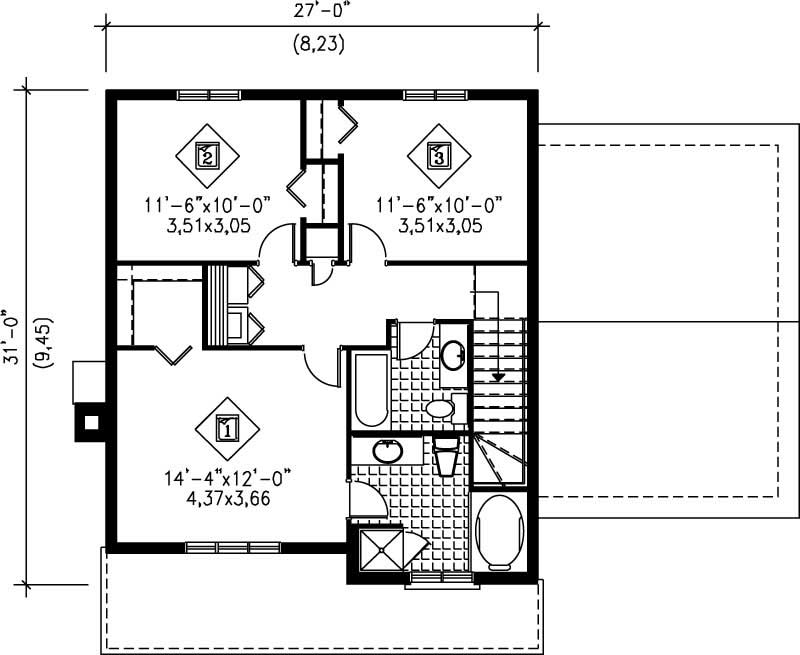 Floor Plan Second Story of Multi-Level Plan #157-1444