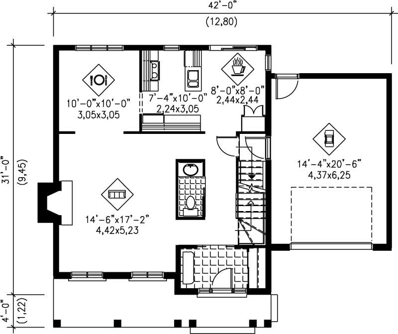 Floor Plan First Story of Multi-Level Plan #157-1444