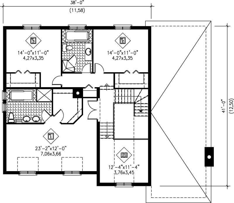 Floor Plan Second Story of Multi-Level Plan #157-1445
