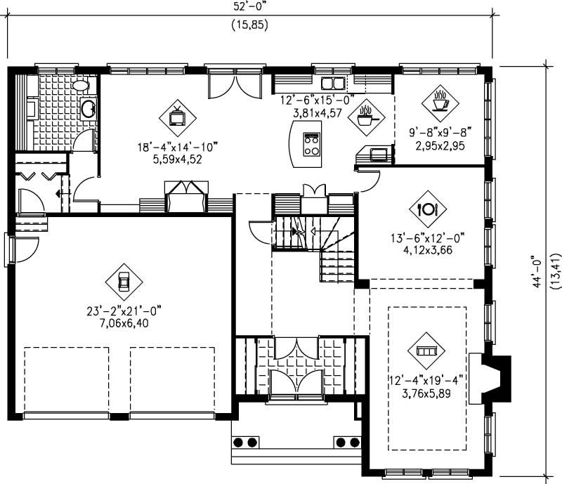 Floor Plan First Story of Multi-Level Plan #157-1445