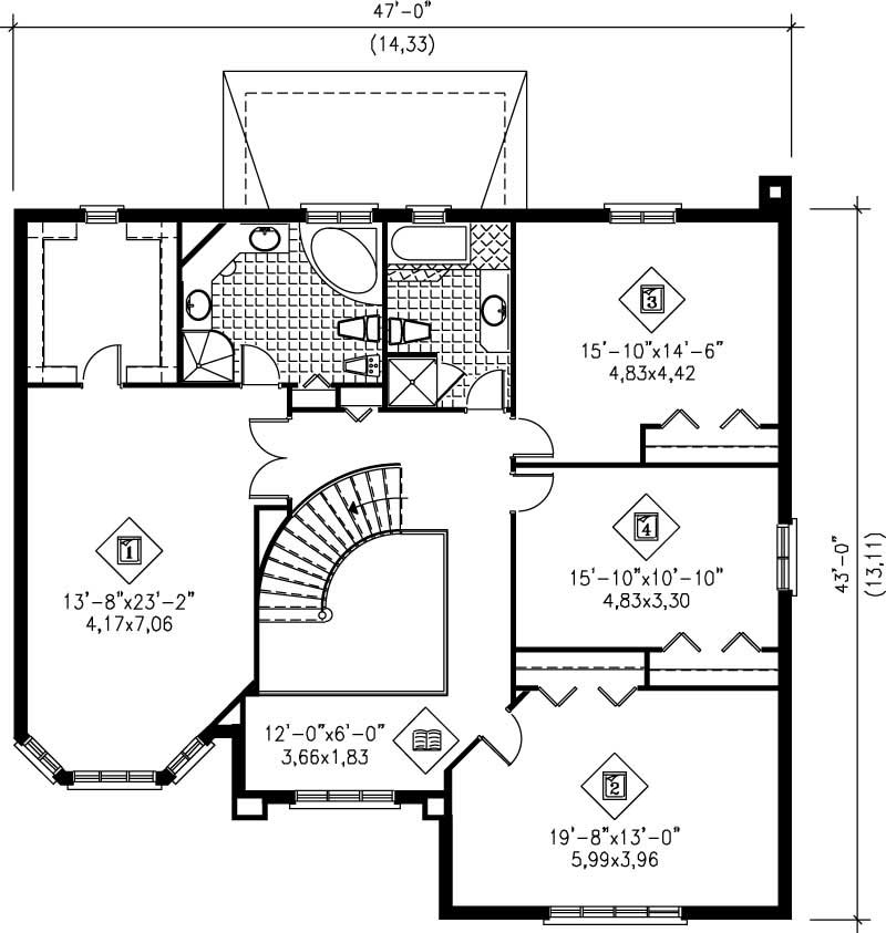 Floor Plan Second Story of Multi-Level Plan #157-1446