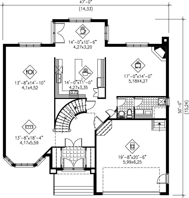 Floor Plan First Story of Multi-Level Plan #157-1446